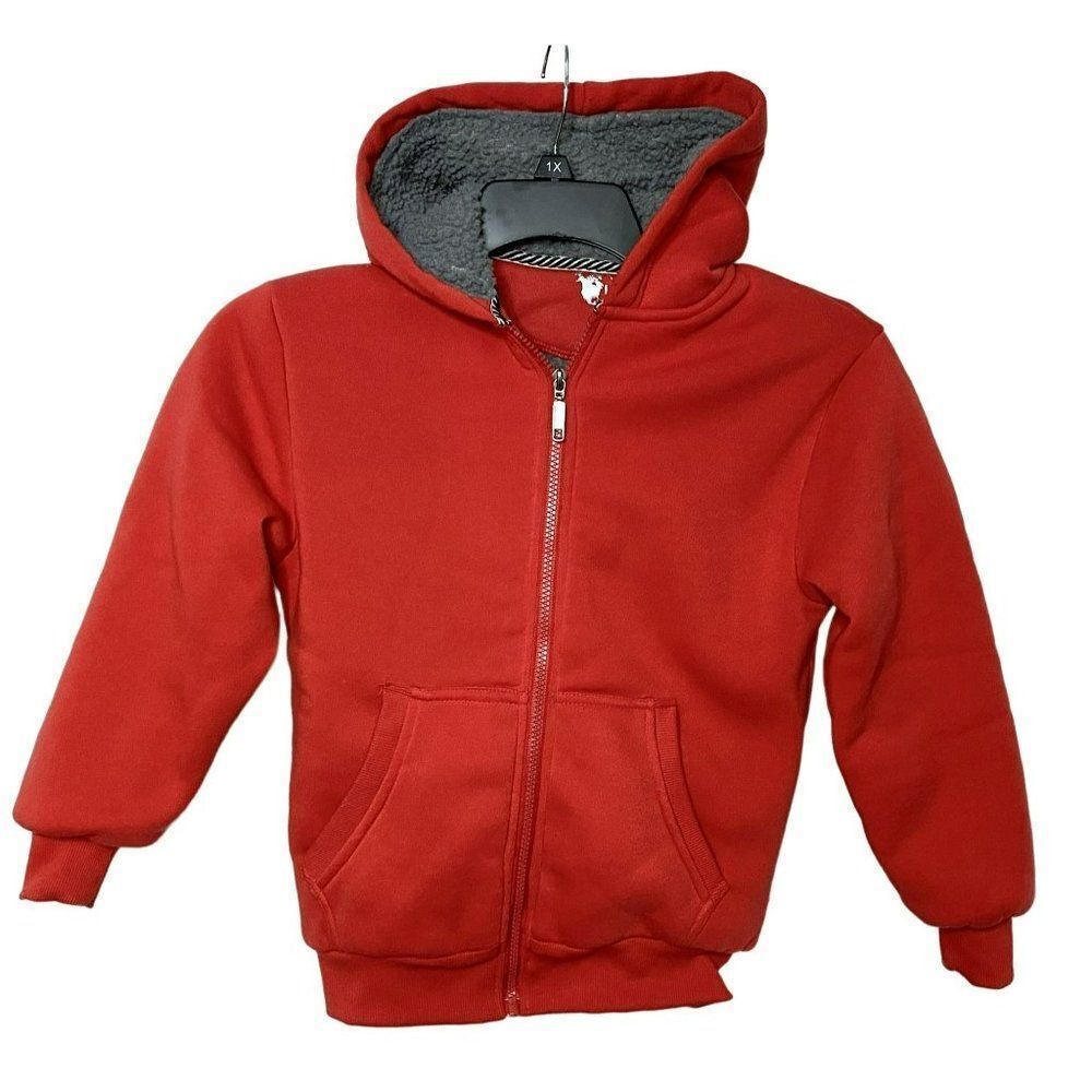 Fleece Lined Zip Front Hoodie Sweatshirt Jacket Boys Youth Sz M Red US Life